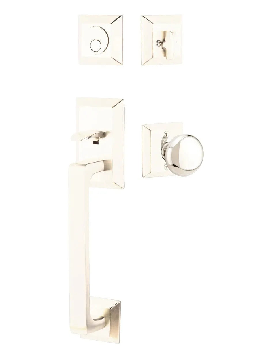 Emtek Transitional Heritage Sectional Handleset with Providence Knob in Lifetime Polished Nickel finish