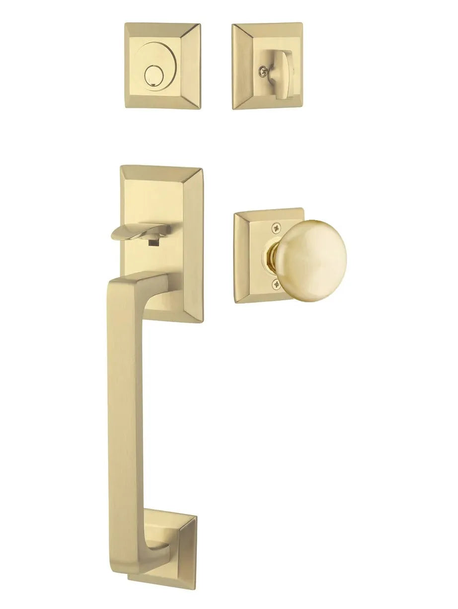 Emtek Transitional Heritage Sectional Handleset with Providence Knob in Satin Brass finish