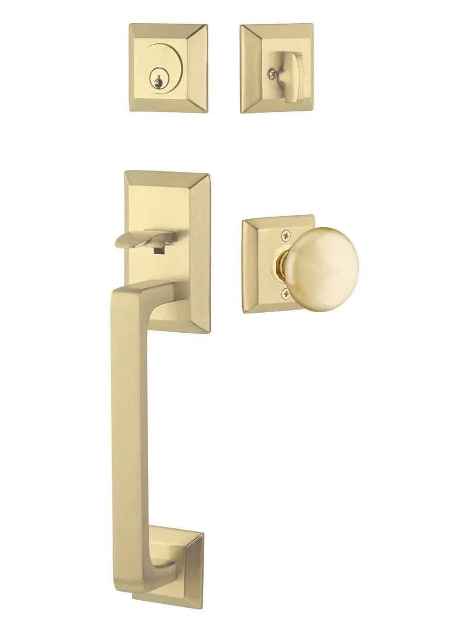 Emtek Transitional Heritage Sectional Handleset with Providence Knob in Satin Brass finish
