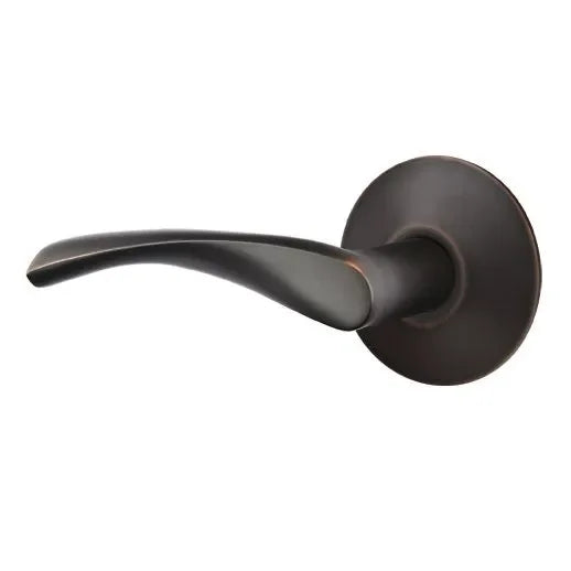 The Emtek Triton Lever With Modern Rosette in Oil Rubbed Bronze finish.