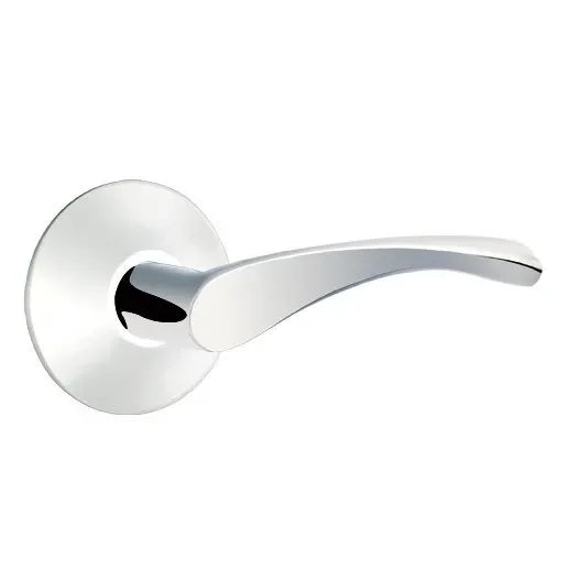 The Emtek Triton Lever With Modern Rosette in Polished Chrome finish.