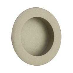 The Emtek 2 1/2" Round Flush Pull in Tumbled White Bronze finish