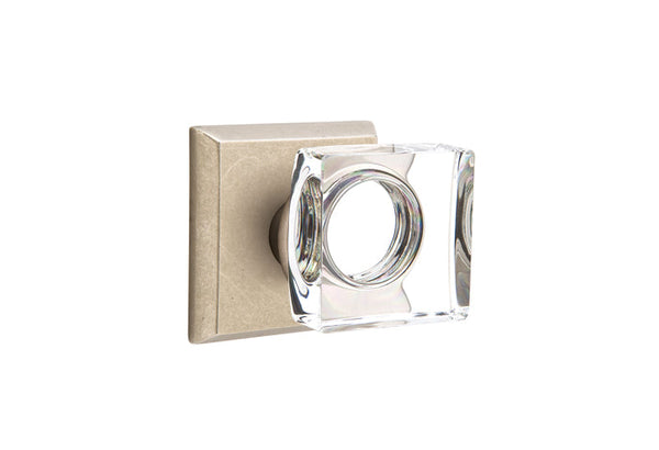 Emtek Modern Square Crystal Knob with #6 Rosette in Tumbled White Bronze finish