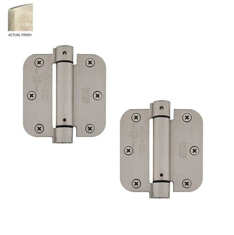 The Emtek Plated Steel UL Listed Spring Hinge, 3.5" x 3.5" with 5/8" Radius Corners in Tumbled White Bronze finish