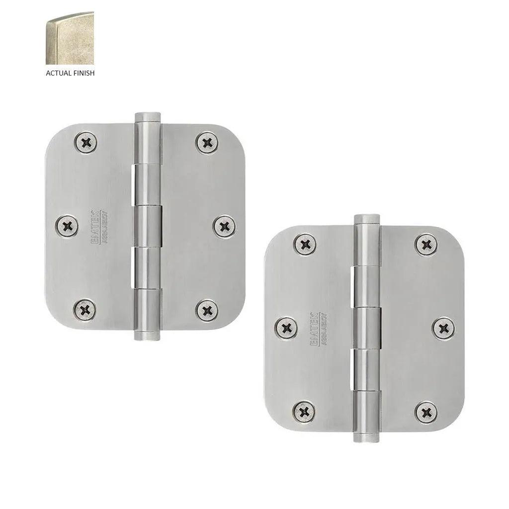 Emtek Residential Duty Steel Plain Bearing Hinge, 3.5" x 3.5" with 5/8" Radius Corners in Tumbled White Bronze finish