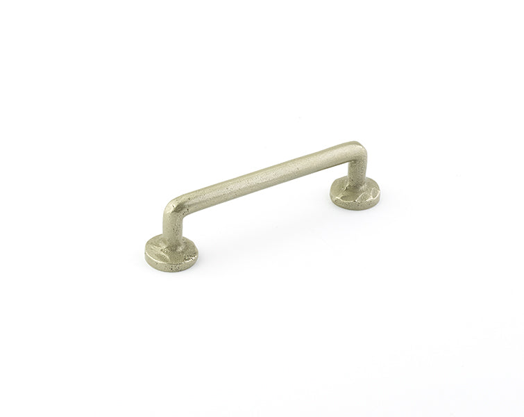 The Emtek Sandcast Bronze Rod Pull, 4" Center to Center in Tumbled White Bronze finish