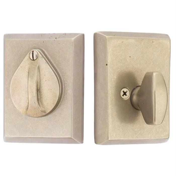 Emtek Single Cylinder #3 Sandcast Bronze Keyed Deadbolt with Flap in Tumbled White Bronze finish