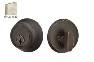 Emtek Single Cylinder Regular Sandcast Bronze Keyed Deadbolt in Tumbled White Bronze finish