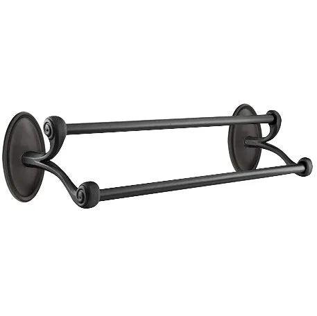 The Emtek Tuscany Bronze Double Towel Bar with #14 Rosette in Flat Black Bronze Patina finish.