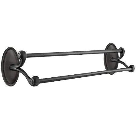 The Emtek Tuscany Bronze Double Towel Bar with #14 Rosette in Flat Black Bronze Patina finish.