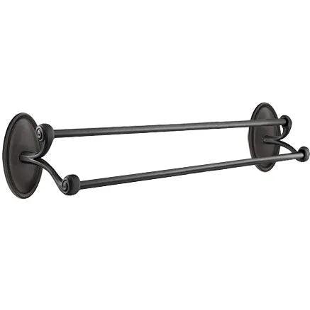 The Emtek Tuscany Bronze Double Towel Bar with #14 Rosette in Flat Black Bronze Patina finish.