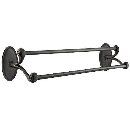 The Emtek Tuscany Bronze Double Towel Bar with #14 Rosette in Medium Bronze Patina finish.
