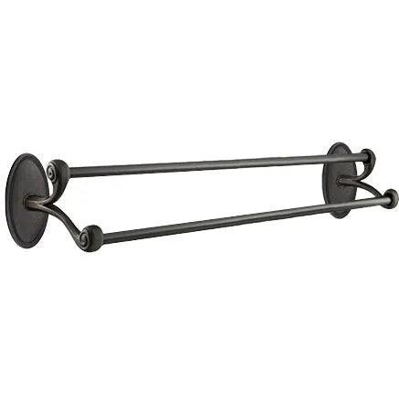 The Emtek Tuscany Bronze Double Towel Bar with #14 Rosette in Medium Bronze Patina finish.