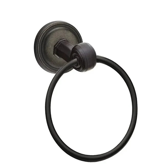 The Emtek Tuscany Bronze Towel Ring With #12 Rosette in Medium Bronze finish.