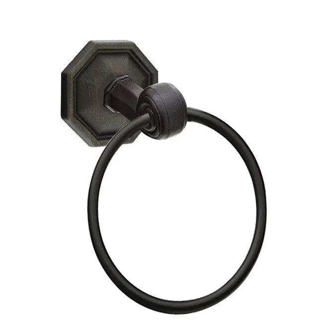 The Emtek Tuscany Bronze Towel Ring With #15 Rosette in Medium Bronze finish.