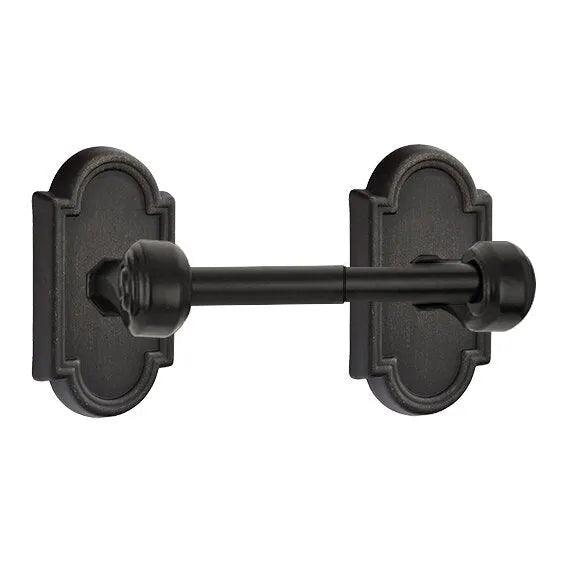 The Emtek Tuscany Paper Holder - Spring Rod Style with #11 Rosette in Medium Bronze Patina finish.