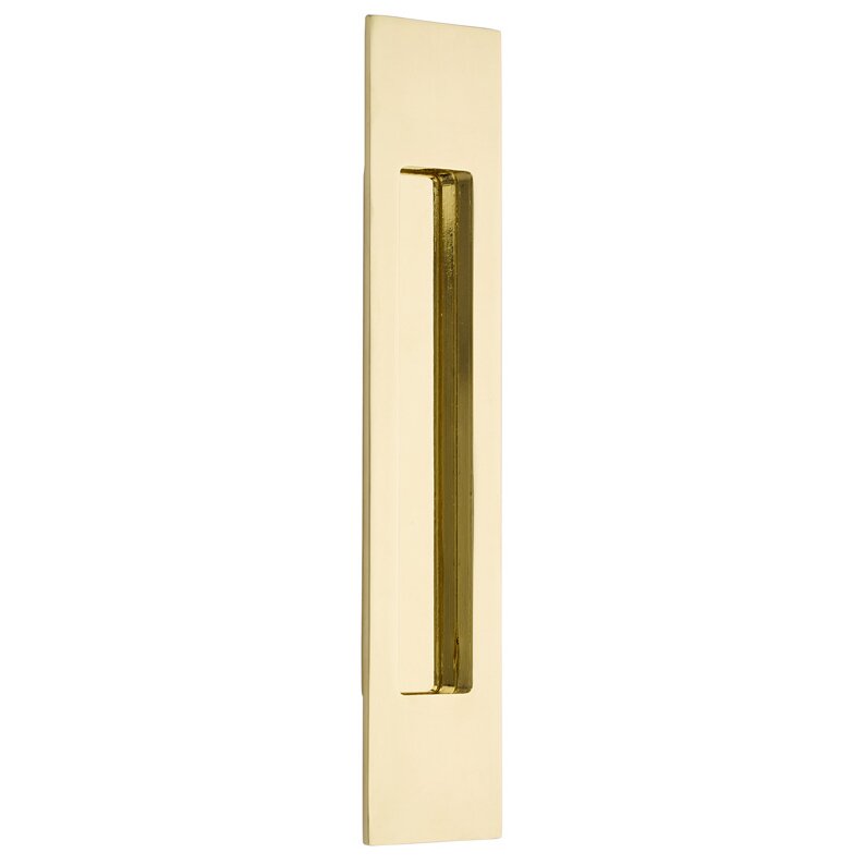 The Emtek 10" Modern Rectangular Flush Pull in Unlacquered Brass finish