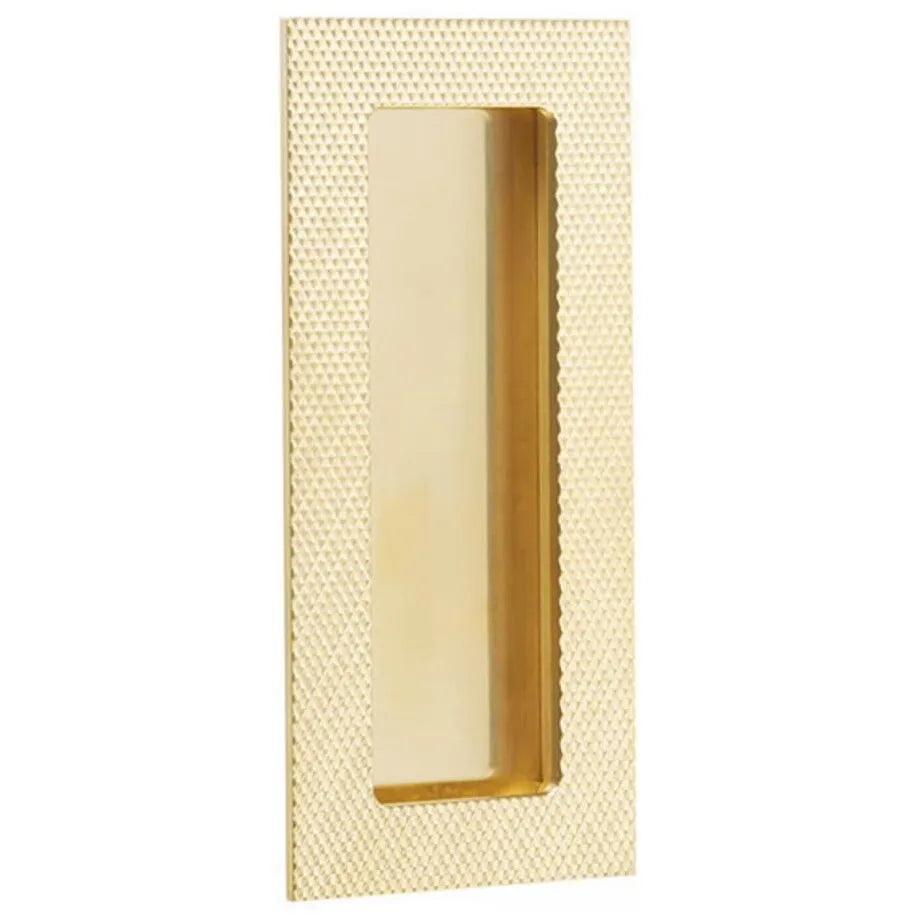 Emtek 4" Modern Rectangular Knurled Flush Pull with Plain Pocket in Unlacquered Brass finish