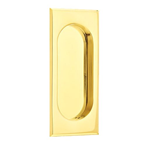 The Emtek 4" Rectangular Flush Pull in Unlacquered Brass finish