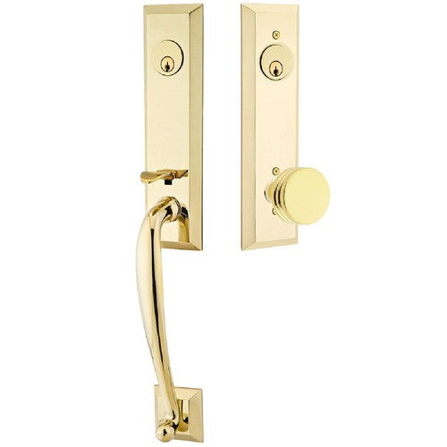 Emtek Adams Tubular Entrance Handleset With Bern Knob in Unlacquered Brass finish