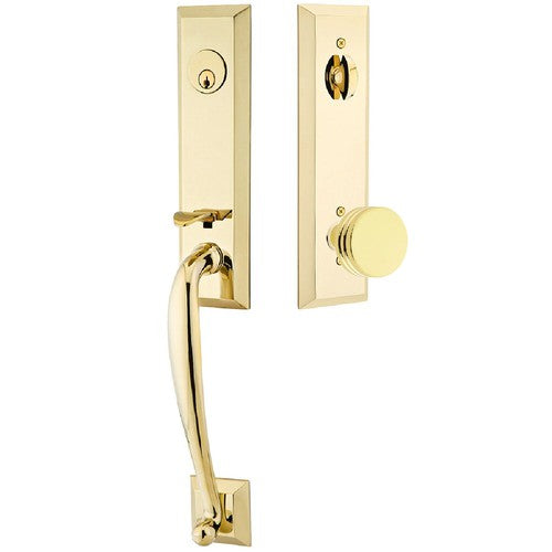 Emtek Adams Tubular Entrance Handleset With Bern Knob in Unlacquered Brass finish