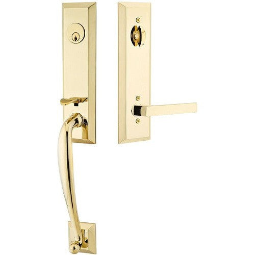 Emtek Adams Tubular Entrance Handleset With Dumont Lever in Unlacquered Brass finish