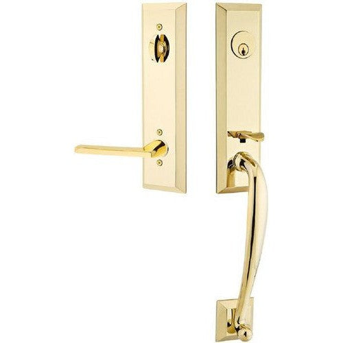 Emtek Adams Tubular Entrance Handleset With Helios Lever in Unlacquered Brass finish