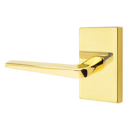 Emtek Athena Lever With Modern Rectangular Rosette in Unlacquered Brass finish