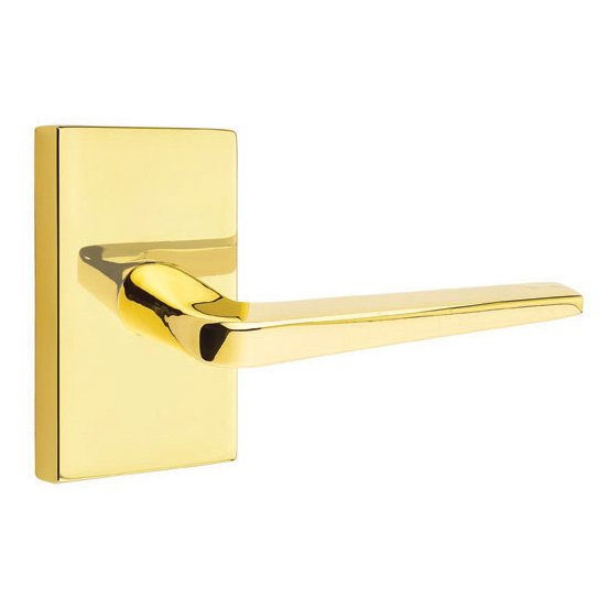 Emtek Athena Lever With Modern Rectangular Rosette in Unlacquered Brass finish