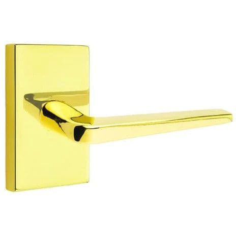 Emtek Athena Lever With Modern Rectangular Rosette in Unlacquered Brass finish