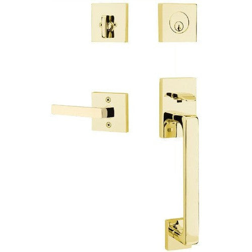 Emtek Baden Entrance Handleset With Dumont Lever in Unlacquered Brass finish