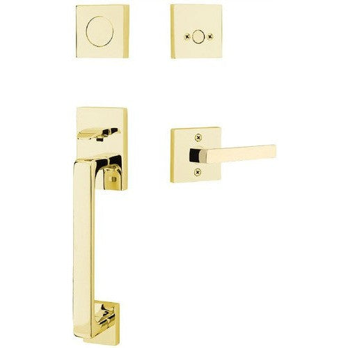 Emtek Baden Entrance Handleset With Dumont Lever in Unlacquered Brass finish