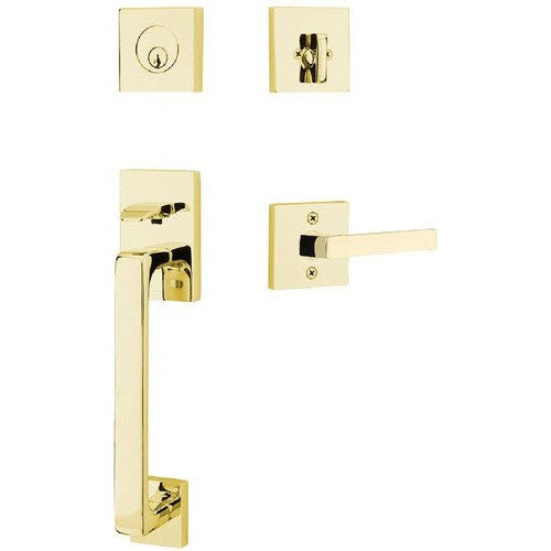 Emtek Baden Entrance Handleset With Dumont Lever in Unlacquered Brass finish