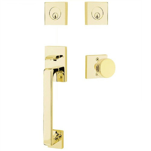 Emtek Baden Entrance Handleset With Round Knob in Unlacquered Brass finish