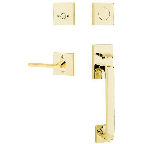 Emtek Baden Tubular Entrance Handleset with Helios Lever in Unlacquered Brass finish