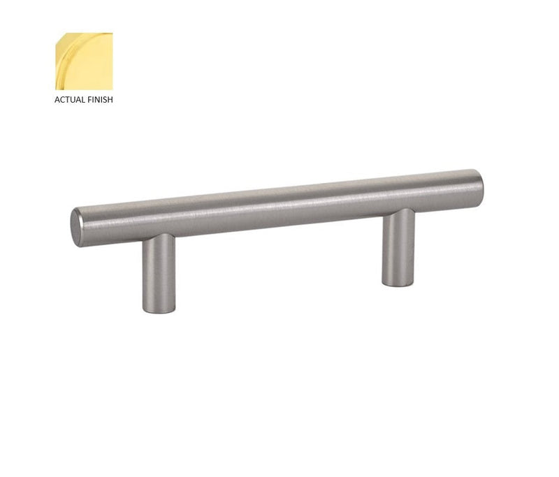 The Emtek Bar Cabinet Pull, 3" Center to Center in Unlacquered Brass finish