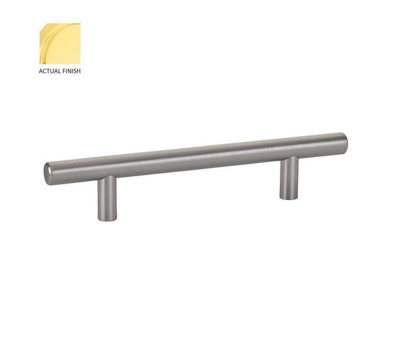 The Emtek Bar Cabinet Pull, 4" Center to Center in Unlacquered Brass finish