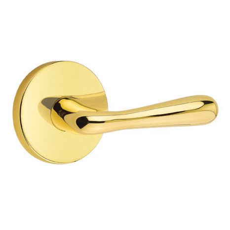 Emtek Basel Lever With Disk Rosette in Unlacquered Brass finish