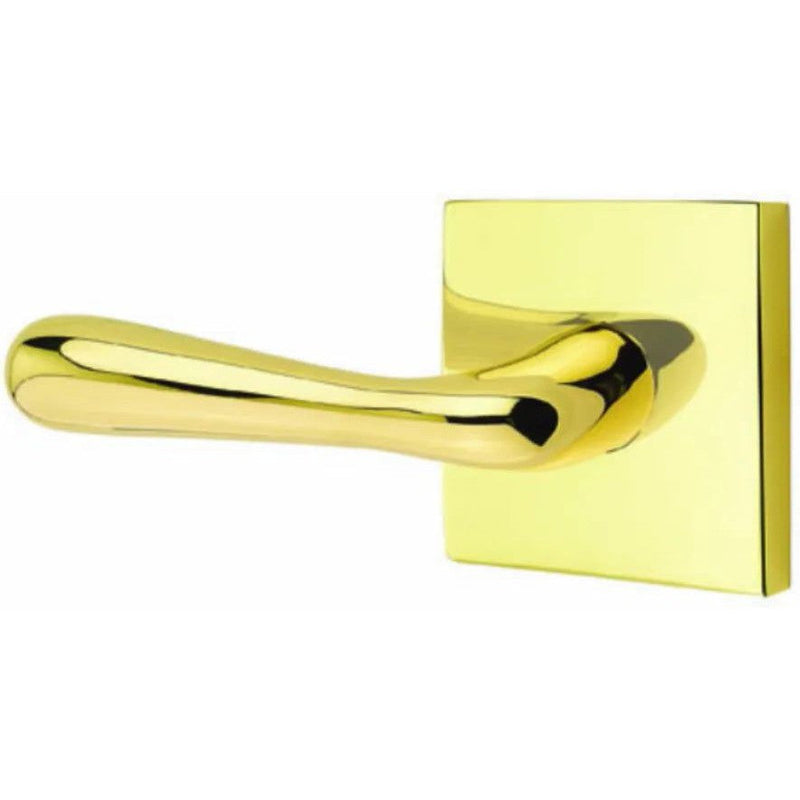 Emtek Basel Lever With Square Rosette in Unlacquered Brass finish