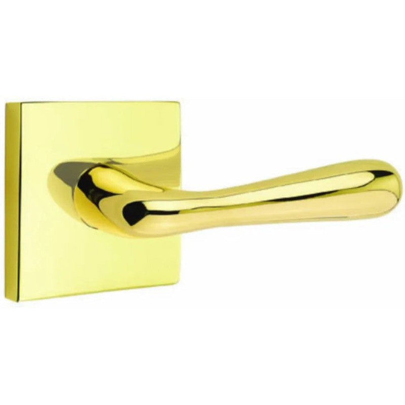 Emtek Basel Lever With Square Rosette in Unlacquered Brass finish