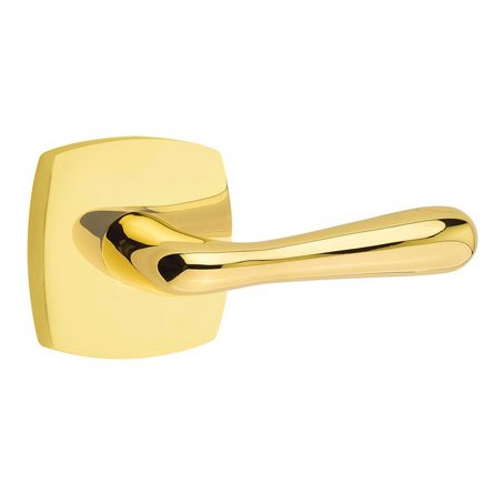 Emtek Basel Lever With Urban Modern Rosette in Unlacquered Brass finish