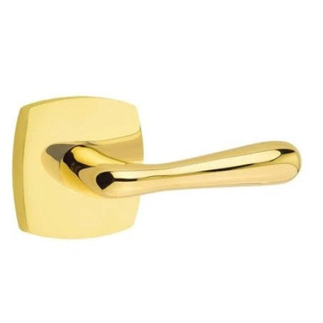 Emtek Basel Lever With Urban Modern Rosette in Unlacquered Brass finish