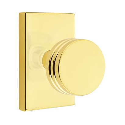 Emtek Bern Knob with Modern Rectangular Rosette in Unlacquered Brass finish