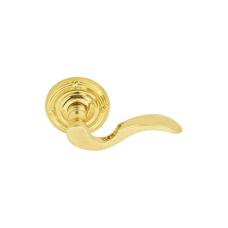 Emtek Cortina Lever With Ribbon & Reed Rosette in Unlacquered Brass finish