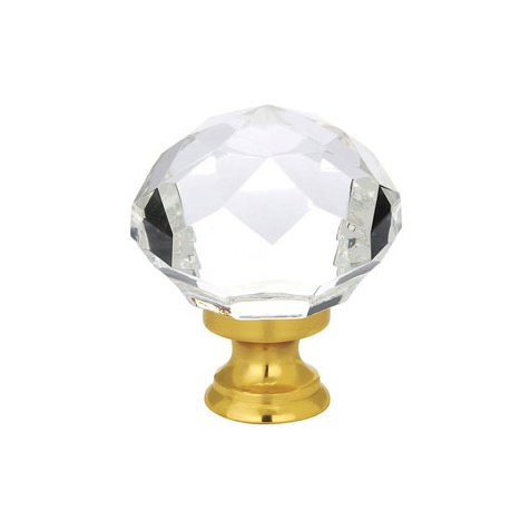 The Emtek Diamond Crystal Glass Cabinet Knob in Unlacquered Brass finish.