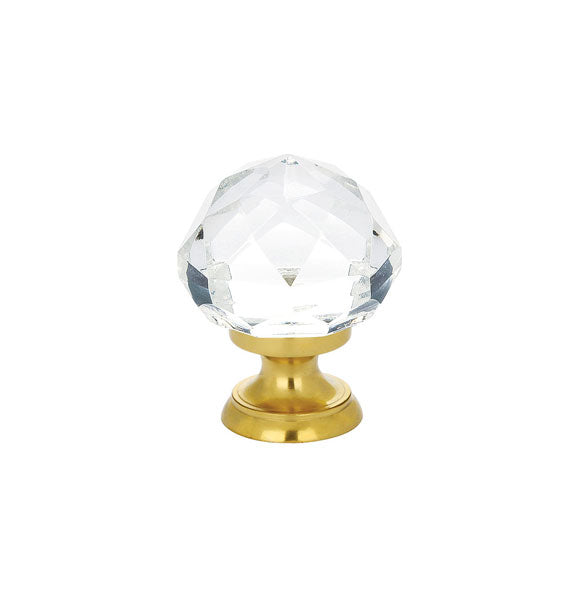 The Emtek Diamond Crystal Glass Knob 1-1/4" Wide (1-7/8" Projection) in Unlacquered Brass finish