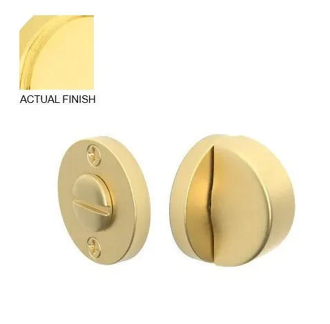 The Emtek Disk Double Rosette Privacy Bolt in Unlacquered Brass finish.