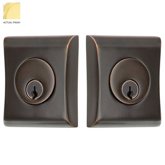 Emtek Double Cylinder Neos Keyed Deadbolt in Unlacquered Brass finish