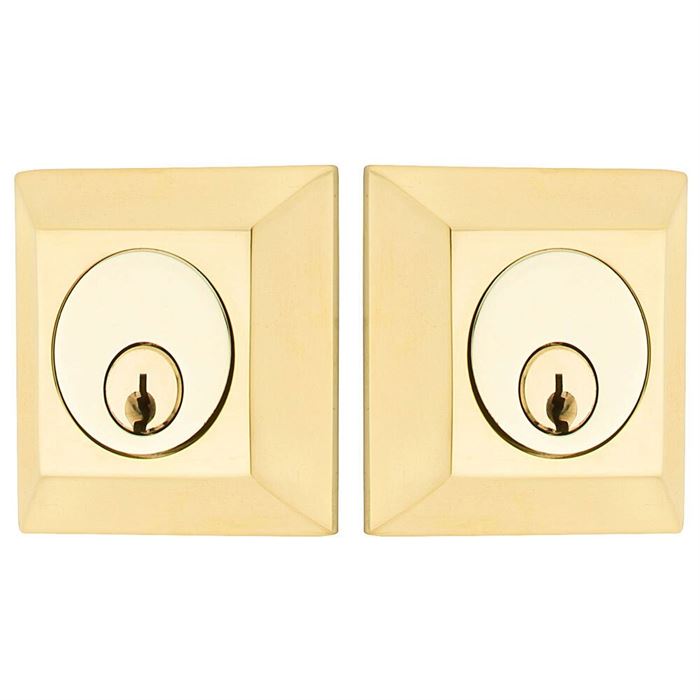 Emtek Double Cylinder Quincy Keyed Deadbolt in Unlacquered Brass finish