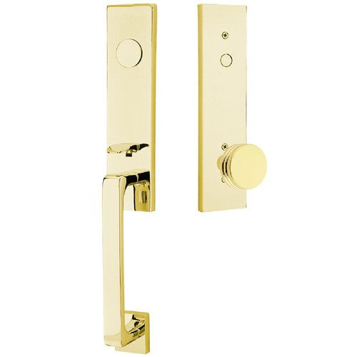 Emtek Dummy Davos Tubular Entrance Handleset With Bern Knob in Unlacquered Brass finish